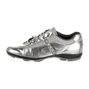 Prada Metallic Silver Low-Top Lace-Up Sneaker